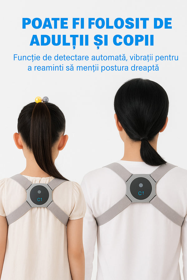 Corector de Postură Inteligent cu Vibrație, Pentru Copii și Adulți, Mărime Universală