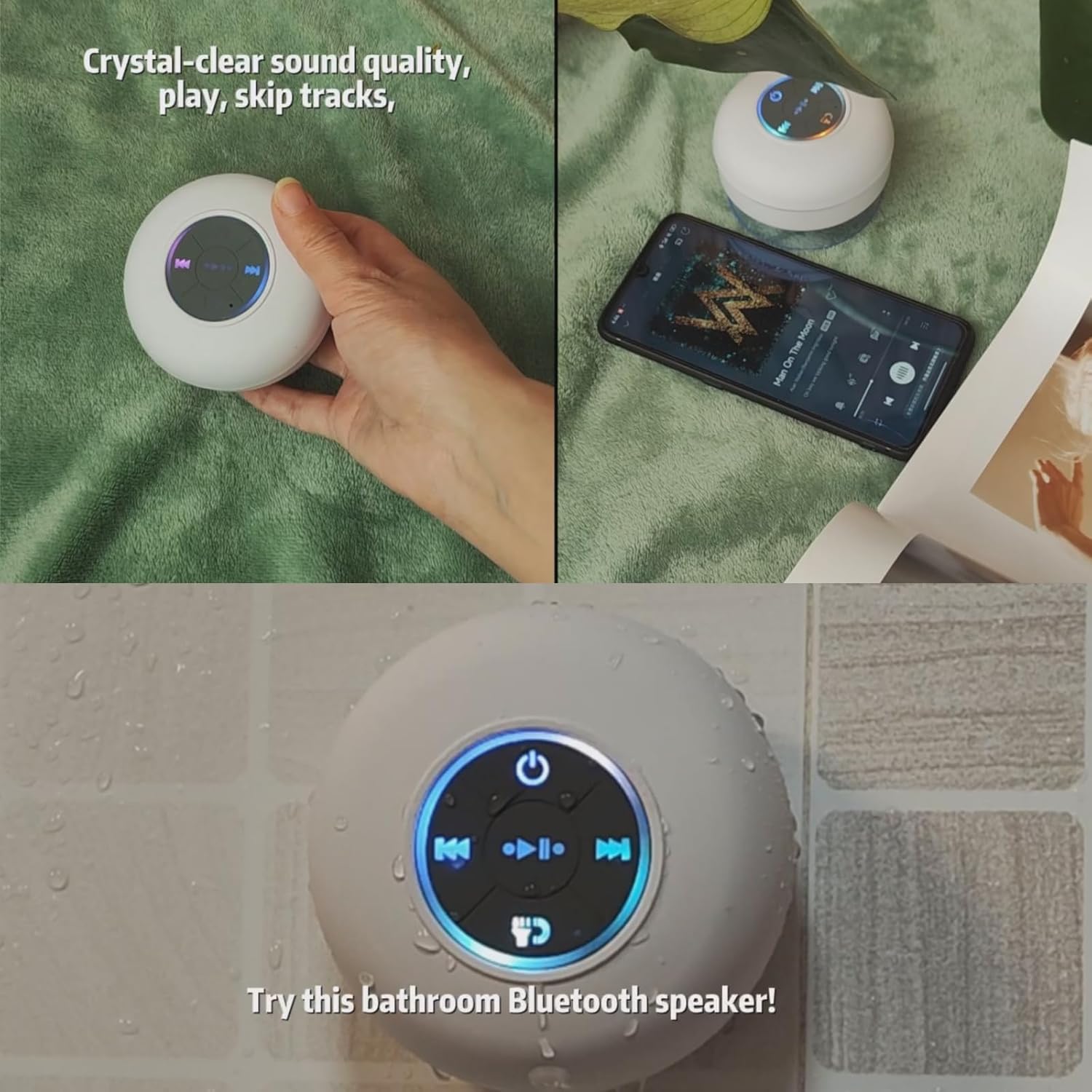 Boxă Bluetooth, Rezistentă la apă, Compactă, Iluminare LED